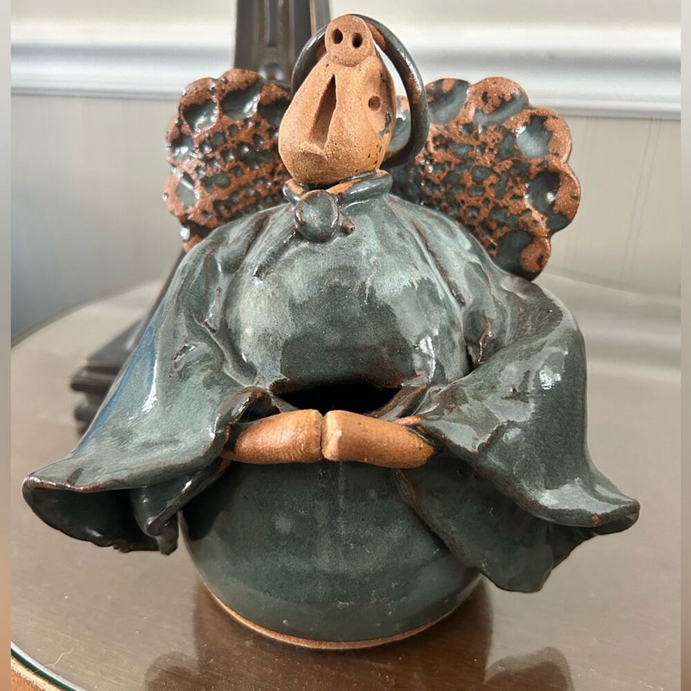 Vintage studio pottery Singing angel signed figurine